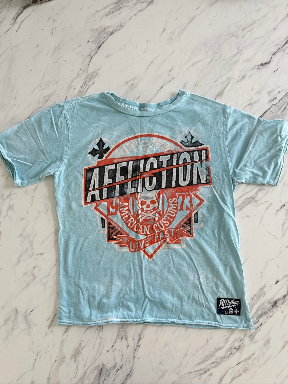 2000s Vintage Y2K Affliction American Customs Live Fast Distressed Graphic Tee
